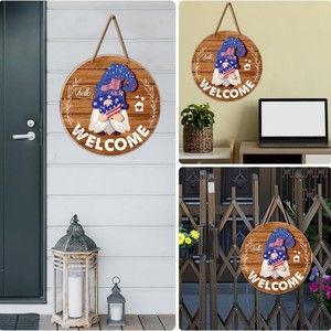 Plaque de porte interchangeable moderne en MDF avec gnome de jardin pour toutes les saisons, décoration de vacances - Product Image 2