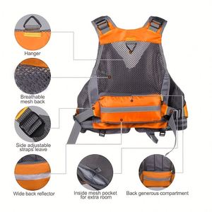 Chaleco de Pesca Ajustable con Diseño Multibolsillos y Malla Transpirable - Compartimentos con Cierre Seguro, Chaleco de Pesca con Mosca para Hombres y Mujeres - Product Image 4