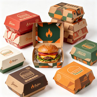 Boîte à hamburger personnalisée en gros, en carton alimentaire jetable résistant à la graisse, pour vente à emporter, impression OEM, fournitures de restauration