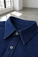Chemise en jean indigo foncé pour femme, coupe ajustée, manches longues, chemisier en jean vintage bleu marine, haut boutonné décontracté