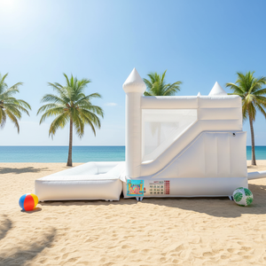 Château Gonflable Blanc pour Location de Fêtes, Structure Gonflable avec Piscine, Château Gonflable Blanc Pastel avec Piscine à Balles - Product Image 4