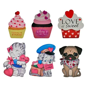 Kwaliteit Valentijnsdag 10Cm Schattige Liefde Decoratieve Plaques Huisdecoratie Puppy Dieren Houten Ambacht