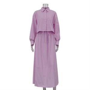 Clothing Manufacturers <strong>Pink</strong> Striped Fashionable Elegant Casual Shirt Top And Long Skirt Sets Women 2 Piece <strong>Outfits</strong> - Product Image 4