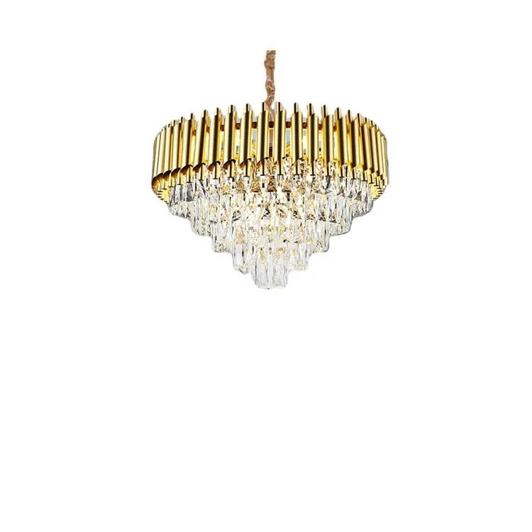 New Hotel Gorgeous Golden Iron Crystal Ceiling Chandelier Chandeliers Hanging Lustre Luxury Crystal Pendant Lamp Light 2024