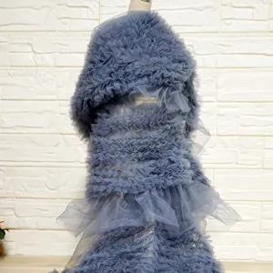 Smoke Grey Soft Puffy Tulle Net fabric with Ruffles Haute Ruffle Cake Dress Fancy Mesh Net lace fabric