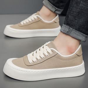Spring New Hong Kong Style Men's Canvas Lace-Up <strong>Sneakers</strong> Thick <strong>Sole</strong> Casual Shoes - Product Image 1