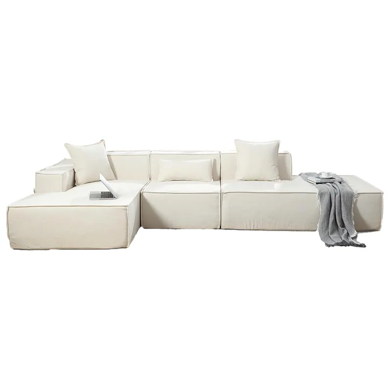 Nordic House Furniture Sofa Set Simple Assembly-Free Couch Living Room With Chaise Longue Sectional Fabric Sofa