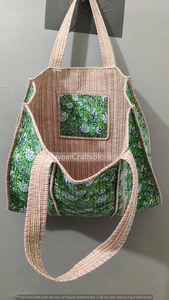 Bolsa de Tela de Algodón con Estampado Artesanal Indio, Color Sólido, 18x18 Pulgadas, Diseño Acolchado, Ecológica, para Compras - Product Image 6