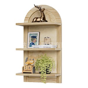 Étagère murale en bois à 3 niveaux 60x70cm, design arqué, support de rangement durable pour salle de bain - Product Image 1