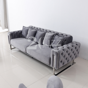 Chesterfield Furniture <strong>Grey</strong> 7 Seater Couch Velvet Fabric 3+2+1+1 Sofa <strong>Loveseat</strong> and Chair - Product Image 3