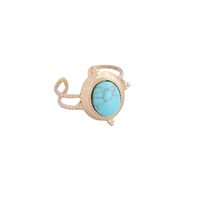 Bague rétro ovale Turquoise exagérée en pierre naturelle, grosse bague en acier inoxydable, bague redimensionnable et étanche