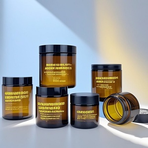 Luxury <b>Custom</b> 60g 100g 250g 500g Round Amber Cosmetic Skincare Face Eye Cream Glass Packaging Jars With Aluminum Metal Lids - Product Image 1