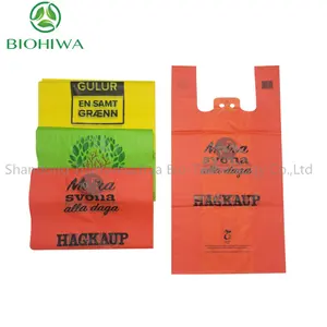 Custom Flexography Printed Biodegradable Supermarket Shopping Bags Compostable PLA T Shirt Bags