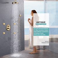 Système de douche à montage au plafond en or poli mélangeur de douche à pluie Combo en laiton