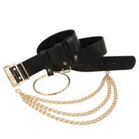 Punk-Ring Gürtel mit Nieten, Metall-Gold Taillenkette, Damen-Accessoire, Persönlicher Leder-Ketten-Gürtel mit O-förmigem Taillenwickel