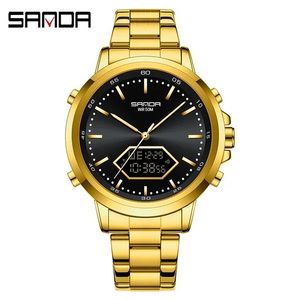 Montre Sanda 3301 de haute qualité en acier inoxydable / bracelet en cuir, nouvelle arrivée pour hommes, calendrier, résistante aux chocs, étanche, alarme - Product Image 6