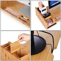 Support d'écran en bambou fait main, écologique, pour ordinateur, organisateur de bureau, support de rangement pour accessoires de bureau - Vente en gros