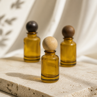 Bouteille de parfum en verre ambré vintage vide avec bouchon en bois, diffuseur d'aromathérapie cylindrique pour la décoration de la maison