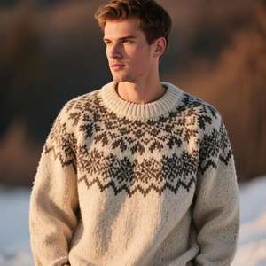 Suéteres de Lana Personalizables para Hombre, Estilo Holgado, Diseño Jacquard, Cuello Redondo Moderno, Transpirable, Manga Larga - Product Image 3