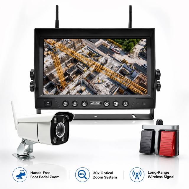 Foot Pedal Control 30x Optical Zoom Wireless Front Camera AHD 9 Inch HD Safety Monitor Kit for Construction Tower Crane