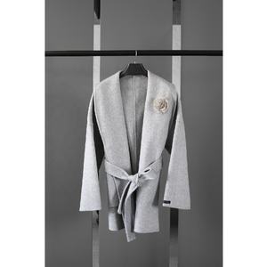 女性用ウールコートベルトチェスト本物ミンクフラワーデザイン両面コート - Product Image 4