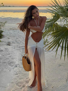 Ensemble bikini 3 pièces été 2026, col halter uni, jupe maxi fendue transparente, <span class=keywords><strong>robe</strong></span> <span class=keywords><strong>de</strong></span> <span class=keywords><strong>plage</strong></span>, tenue <span class=keywords><strong>de</strong></span> fête à la piscine, <span class=keywords><strong>maillot</strong></span> <span class=keywords><strong>de</strong></span> <span class=keywords><strong>bain</strong></span> à col en U pour femmes - Product Image 3