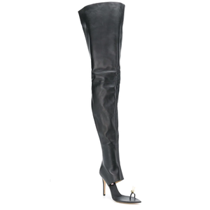 Bottes à talons hauts en cuir de <span class=keywords><strong>mollet</strong></span> longues et larges personnalisées à la mode bottes de sécurité pour femmes cuissardes - Product Image 2