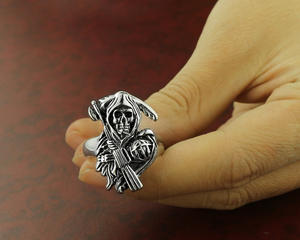 도매 패션 빈티지 펑크 스타일 힙합 만들기 티타늄 스틸 캐스팅 죽음 총 해골 손가락 반지 남성용 - Product Image 5