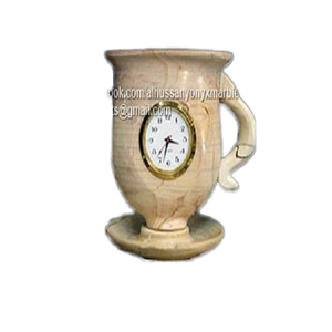 Horloge analogique à quartz en marbre avec sonnerie horaire, design zen asiatique en forme de tasse à thé - Product Image 1
