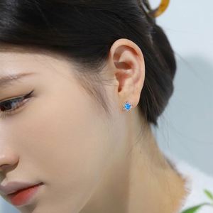 Dylam High End Fine Jewelry Daily S925 Silver 5A Cubic Zirconia Diamond Gemstone White <b>Blue</b> Synthetic Opal Sun <b>Stud</b> <b>Earrings</b> - Product Image 3