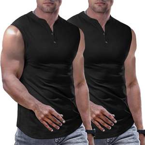 2025 hommes XL mince Henley palangre coton débardeurs Muscle sans manches T-Shirts bouton Hip Hop Fitness porter à capuche pour une utilisation en salle de sport - Product Image 2