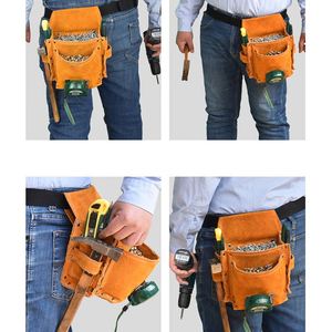 Genuine Full Grain Leather Heavy Duty Multi Pockets Construction Rig Carpenters <b>Tool</b> <b>Belt</b> Multifunctional Storage Bag - Product Image 5