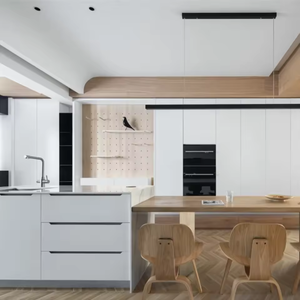 Gabinete de cocina funcional diseño <span class=keywords><strong>simple</strong></span> europeo cocina blanca mate madera contrachapada laca UV personalizada moderna - Product Image 1