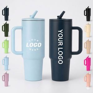 Custom logo 40oz 30oz 20oz Sports Vacuum Cup Stainless Steel Travel Coffee <b>Mug</b> Insulated Tumbler with Handle and Flip Straw Lid - Product Image 1