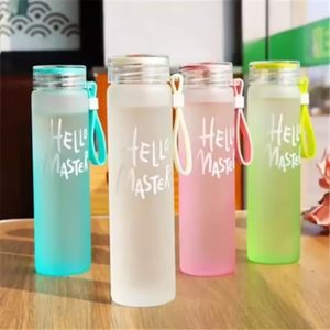 BPA Free Eco Friendly Borosilicate Frosted Glass Sport Water <b>Bottle</b> Handle 400ml Colorful Options Includes Straw Adults - Product Image 1