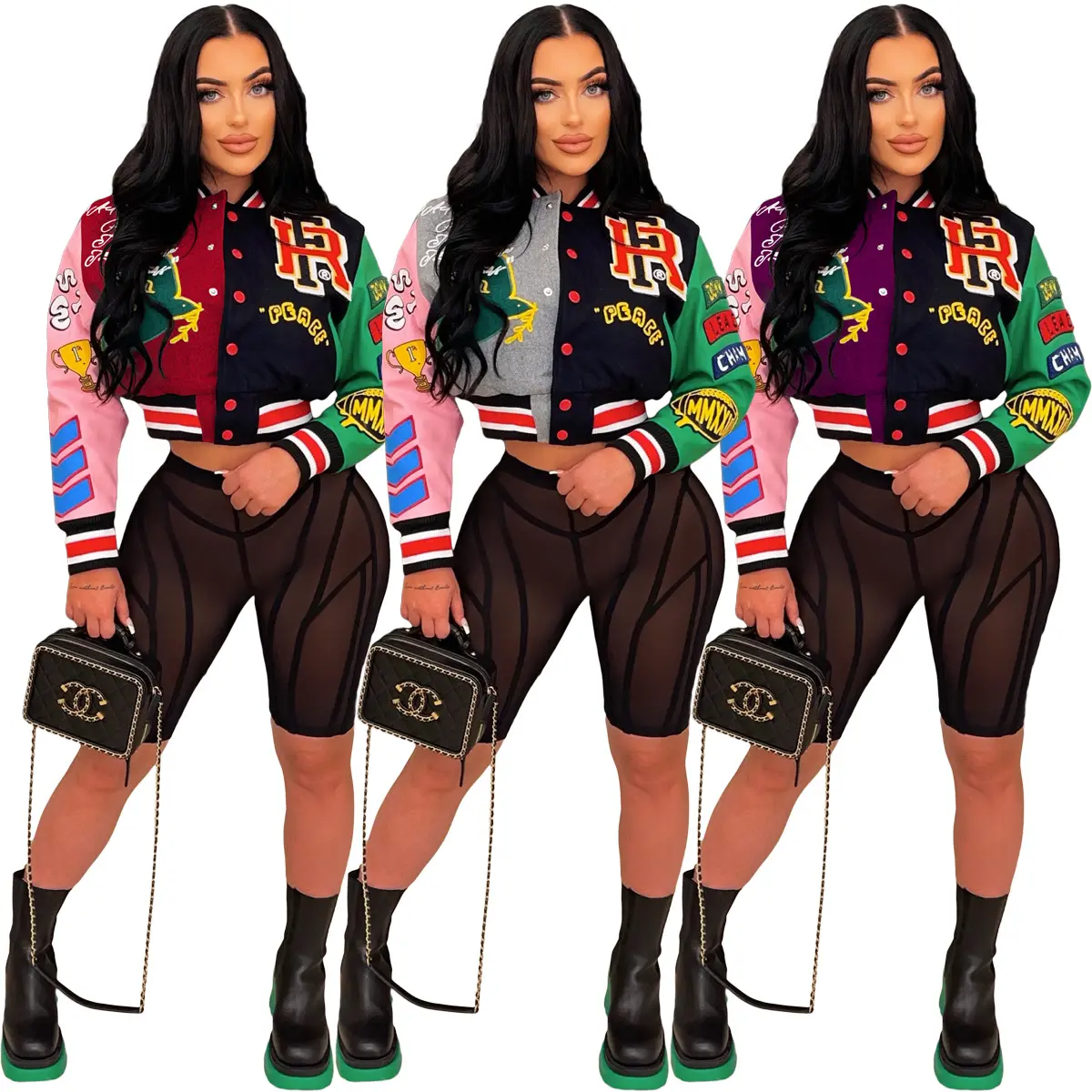 Winter Letterman Jackets 2022 Women Clothes Baseball Jersey Jackets Cotton Long Sleeve Coats Plus Size 3XL Jacket