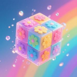 ลูกบาศก์มายากล 3x3 แบบกำหนดเองพร้อมลายดอกไม้สีสันสดใสและพื้นหลังสีรุ้งชวนฝัน - Product Image 1