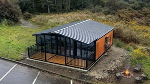 Gray 20-foot 40-foot extended container house with a gable roof and balcony for hotels and home offices - Product Image 2