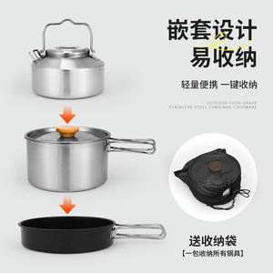 Juego de Utensilios de Cocina de Acero Inoxidable de 3 Piezas Hike Mount, Revestimiento Cerámico Antiadherente, Juego de Cocina Portátil para Acampar al Aire Libre - Product Image 5