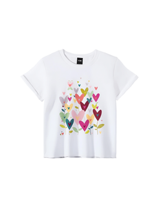 T-Shirt da Donna Aegean a Maniche Corte, Collo Tondo, Motivo a Cuori, Casual Primavera-Estate, Tessuto Puro, Lavabile in Lavatrice, Vestibilità Regolare - Product Image 1