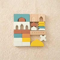 Ensemble de blocs de construction en bois pour mosquée, jouets islamiques Montessori colorés pour les tout-petits, cadeau éducatif musulman pour le Ramadan et l'Aïd