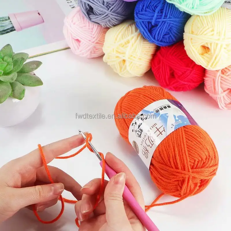 Wholesale Various Colors Hand Knitting Baby Yarn Bulk 5ply 50g Milk Cotton Yarn for Crochet