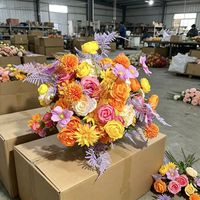 Boule de fleurs artificielles orange en gros, centre de table de mariage, rose en soie, décoration florale pour fête et maison