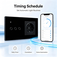 Panel de Pared Inteligente UBARO 157 de Vidrio Templado con Zigbee 3.0, Interruptor de 3 Canales, Enchufe Europeo Normal de 250V 16A, Control por Voz, App Smart Life