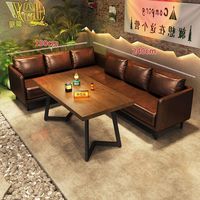 Ensemble de sièges en cuir PU imperméable, canapé d'angle rembourré rétro avec table basse à pieds métalliques pour bar, club, bistrot