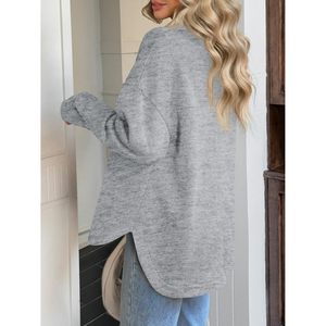 Custom Womens Oversized <b>Henley</b> Sweatshirt Long Sleeve V Neck Pullover Casual <b>Top</b> Fall Outfit Cotton Blend Knitted - Product Image 3