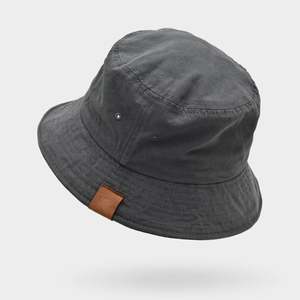 OEM diseño de su logotipo personalizado lienzo cubo sombrero al por mayor parche de cuero Unisex liso Vintage gorra de pescador - Product Image 6