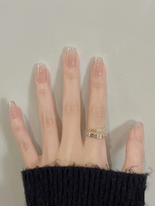 <span class=keywords><strong>Uñas</strong></span> Postizas Acrílicas de Cobertura Total con Diseño de Ojo de Gato, Perlas y Estilo Francés, Color Blanco, Desmontables - Product Image 2