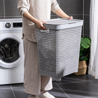 Panier de rangement pliable et empilable en plastique PP pour salle de bain, grande capacité, durable, moderne, 60L, pour vêtements et outils