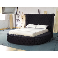 Lit d'hôtel rembourré en bois, moderne, avec rangement, taille Queen, cadre de lit rond